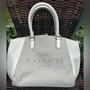 Coach  Jacquard Elise Satchel bag white color medium size